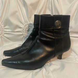 Black Leather Dragon Small Heel Boots